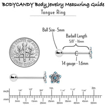 Load image into Gallery viewer, Blue Clear Gem Opulent Flower Barbell Tongue Ring
