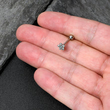 Load image into Gallery viewer, Blue Clear Gem Opulent Flower Barbell Tongue Ring
