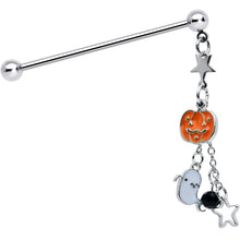 Load image into Gallery viewer, 14G Halloween Pumpkin Ghost Chain Dangle Industrial Barbell 38mm
