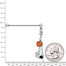 Load image into Gallery viewer, 14G Halloween Pumpkin Ghost Chain Dangle Industrial Barbell 38mm
