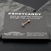 Load image into Gallery viewer, White Synthetic Opal Rose Gold Tone Drop Barbell Tongue Ring
