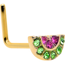 Load image into Gallery viewer, 20G 7mm Pink Gem Gold Tone Watermelon Yum L Shape Nose Ring
