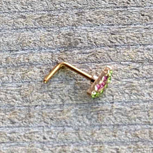 Load image into Gallery viewer, 20G 7mm Pink Gem Gold Tone Watermelon Yum L Shape Nose Ring
