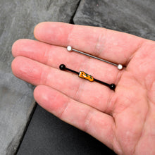 Load image into Gallery viewer, 14G Black Halloween Boo Glow in Dark Industrial Barbell Set of 2
