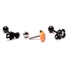 Load image into Gallery viewer, 16G 1/4 Clear Gem Black Scorpion Pumpkin Cartilage Earring Set of 3

