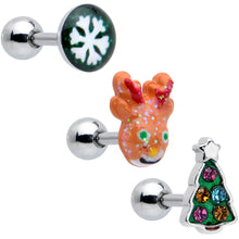 Load image into Gallery viewer, 16G 1/4 Pink Gem Snowflake Christmas Cartilage Earring Set of 3

