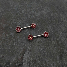 Load image into Gallery viewer, 14G 9/16 Aurora Gem Poinsettia Flower Barbell Nipple Ring Set
