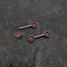 Load image into Gallery viewer, 14G 9/16 Aurora Gem Poinsettia Flower Barbell Nipple Ring Set

