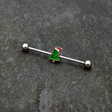 Load image into Gallery viewer, 14G Happy Christmas Tree Hat Holiday Industrial Barbell 38mm
