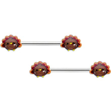 Load image into Gallery viewer, 14G 9/16 Cute Colorful Turkeys Barbell Nipple Ring Set
