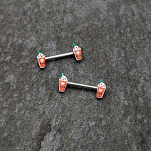 Load image into Gallery viewer, 14G 9/16 Sweet Pumpkin Frappe Autumn Barbell Nipple Ring Set

