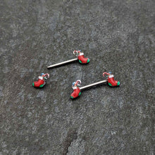 Load image into Gallery viewer, 14G 9/16 Cheery Christmas Stocking Red Barbell Nipple Ring Set
