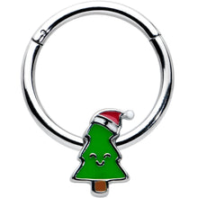 Load image into Gallery viewer, 16G 3/8 Happy Christmas Tree Holiday Hat Hinged Segment Ring
