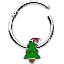 Load image into Gallery viewer, 16G 3/8 Happy Christmas Tree Holiday Hat Hinged Segment Ring
