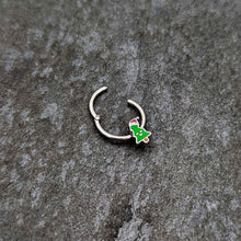 Load image into Gallery viewer, 16G 3/8 Happy Christmas Tree Holiday Hat Hinged Segment Ring
