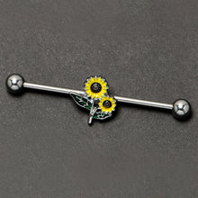 Load image into Gallery viewer, 14G Cheery Inlay Sunflowers Industrial Barbell 38mm
