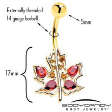 Load image into Gallery viewer, Red Yellow Gem Gold Tone Maple Leaf Autumn Belly Ring
