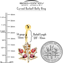 Load image into Gallery viewer, Red Yellow Gem Gold Tone Maple Leaf Autumn Belly Ring
