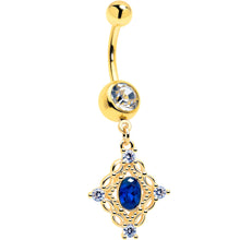 Load image into Gallery viewer, Clear Blue Gem Gold Tone Rich Rhombus Dangle Belly Ring
