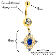 Load image into Gallery viewer, Clear Blue Gem Gold Tone Rich Rhombus Dangle Belly Ring
