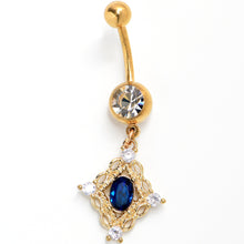 Load image into Gallery viewer, Clear Blue Gem Gold Tone Rich Rhombus Dangle Belly Ring
