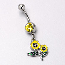 Load image into Gallery viewer, Yellow Gem Cheery Inlay Sunflowers Dangle Belly Ring
