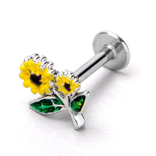 Load image into Gallery viewer, 16G 1/4 Cheery Inlay Sunflowers Labret
