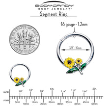 Load image into Gallery viewer, 16G 3/8 Cheery Inlay Sunflowers Hinged Segment Ring
