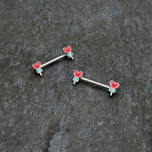 Load image into Gallery viewer, 14G 9/16 Sweet Happy Heart Lollipop Barbell Nipple Ring Set
