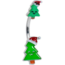 Load image into Gallery viewer, Merry Christmas Trees Hats Holiday Double Mount Belly Ring
