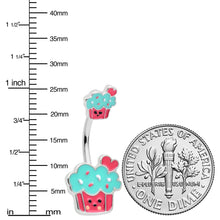 Load image into Gallery viewer, Sydney Belle Girlfriend Collection Sweet Happy Cupcake Pink Blue Double Mount Belly Ring
