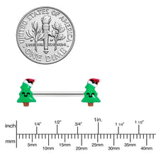 Load image into Gallery viewer, 14G 9/16 Happy Christmas Tree Hat Barbell Nipple Ring Set
