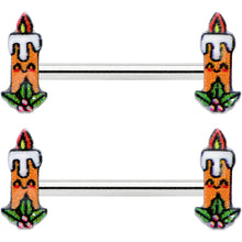 Load image into Gallery viewer, 14G 9/16 Sweet Holiday Christmas Candle Barbell Nipple Ring Set
