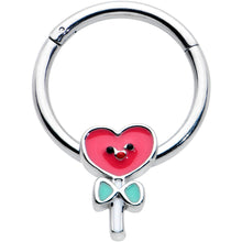 Load image into Gallery viewer, 16G 3/8 Sweet Happy Heart Lollipop Hinged Segment Ring
