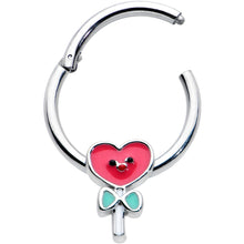 Load image into Gallery viewer, 16G 3/8 Sweet Happy Heart Lollipop Hinged Segment Ring
