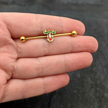 Load image into Gallery viewer, 14G Gold Hue Merry Christmas Santa Inlaid Industrial Barbell 38mm
