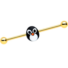 Load image into Gallery viewer, 14G Gold Tone Round Penguin Face Holiday Industrial Barbell 38mm
