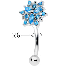 Load image into Gallery viewer, 16G 5/16 Blue CZ Gem Snowflake Blues Curved Eyebrow Ring
