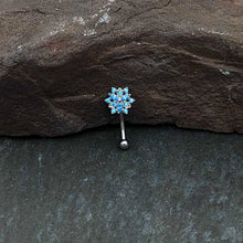 Load image into Gallery viewer, 16G 5/16 Blue CZ Gem Snowflake Blues Curved Eyebrow Ring
