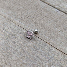 Load image into Gallery viewer, 16G 1/4 Pink Clear CZ Gem Snowflake Cartilage Tragus Earring
