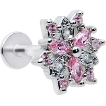 Load image into Gallery viewer, 16G 5/16 Pink Clear CZ Gem Snowflake Labret Monroe Tragus
