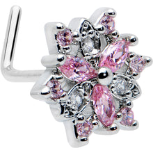 Load image into Gallery viewer, 20G 7mm Pink Clear CZ Gem Snowflake L Shape Nose Ring
