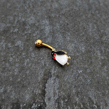 Load image into Gallery viewer, Clear Red Gem Gold Tone Bow Tie Penguin Holiday Belly Ring
