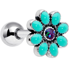 Load image into Gallery viewer, 16G 1/4 Blue Gem Flower Teal Petals Cartilage Tragus Earring
