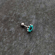 Load image into Gallery viewer, 16G 1/4 Blue Gem Flower Teal Petals Cartilage Tragus Earring
