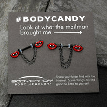 Load image into Gallery viewer, 14G 11/16 Black Vampire Fangs Chain Dangle Nipple Ring Set
