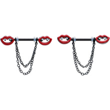 Load image into Gallery viewer, 14G 11/16 Black Vampire Fangs Chain Dangle Nipple Ring Set
