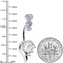 Load image into Gallery viewer, Clear CZ Gem Triple Drop Flare Heart Valentine Double Mount Belly Ring
