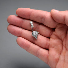 Load image into Gallery viewer, Clear CZ Gem Triple Drop Flare Heart Valentine Double Mount Belly Ring
