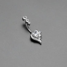 Load image into Gallery viewer, Clear CZ Gem Triple Drop Flare Heart Valentine Double Mount Belly Ring
